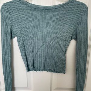 Blue Long Sleeve Crop Top